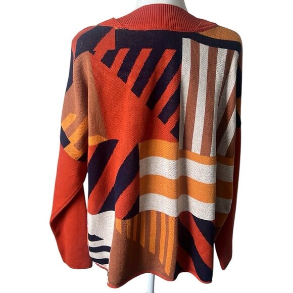 NWT SKFK Karle Organic Cotton Orange Blue Gold Print Knit Sweater - Picture 8 of 12